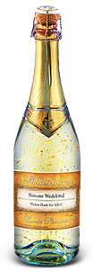Weiße Flasche gefüllt mit Goldtraum® aus echten Blattgold